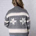 Isolde Fair Isle Snowflake Knit Cardigan - Grey