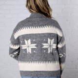 Isolde Fair Isle Snowflake Knit Cardigan - Grey