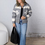 Isolde Fair Isle Snowflake Knit Cardigan - Grey FINAL SALE