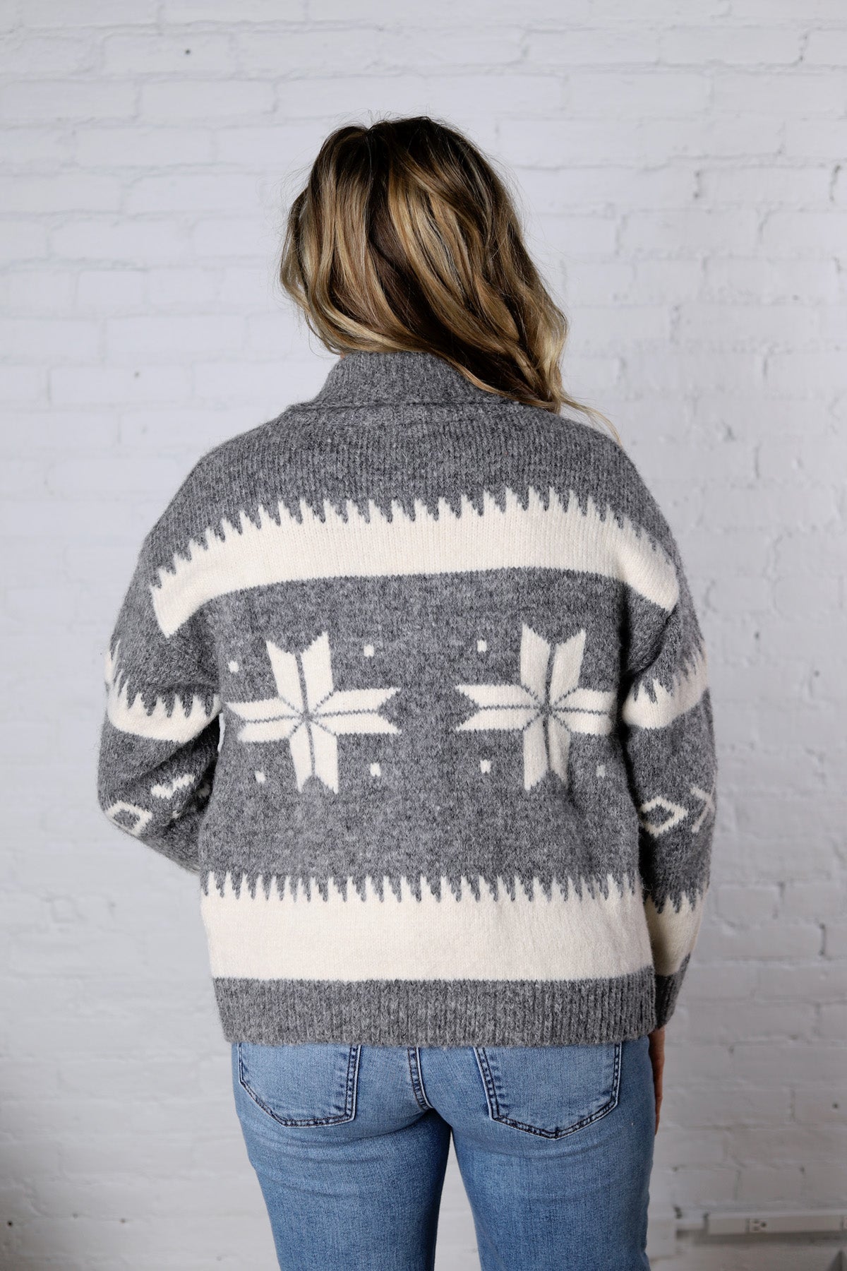 Isolde Fair Isle Snowflake Knit Cardigan - Grey FINAL SALE