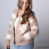 Isolde Fair Isle Snowflake Knit Cardigan - Latte