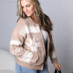 Isolde Fair Isle Snowflake Knit Cardigan - Latte