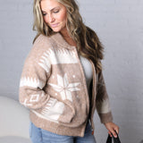 Isolde Fair Isle Snowflake Knit Cardigan - Latte