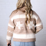 Isolde Fair Isle Snowflake Knit Cardigan - Latte
