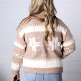 Isolde Fair Isle Snowflake Knit Cardigan - Latte