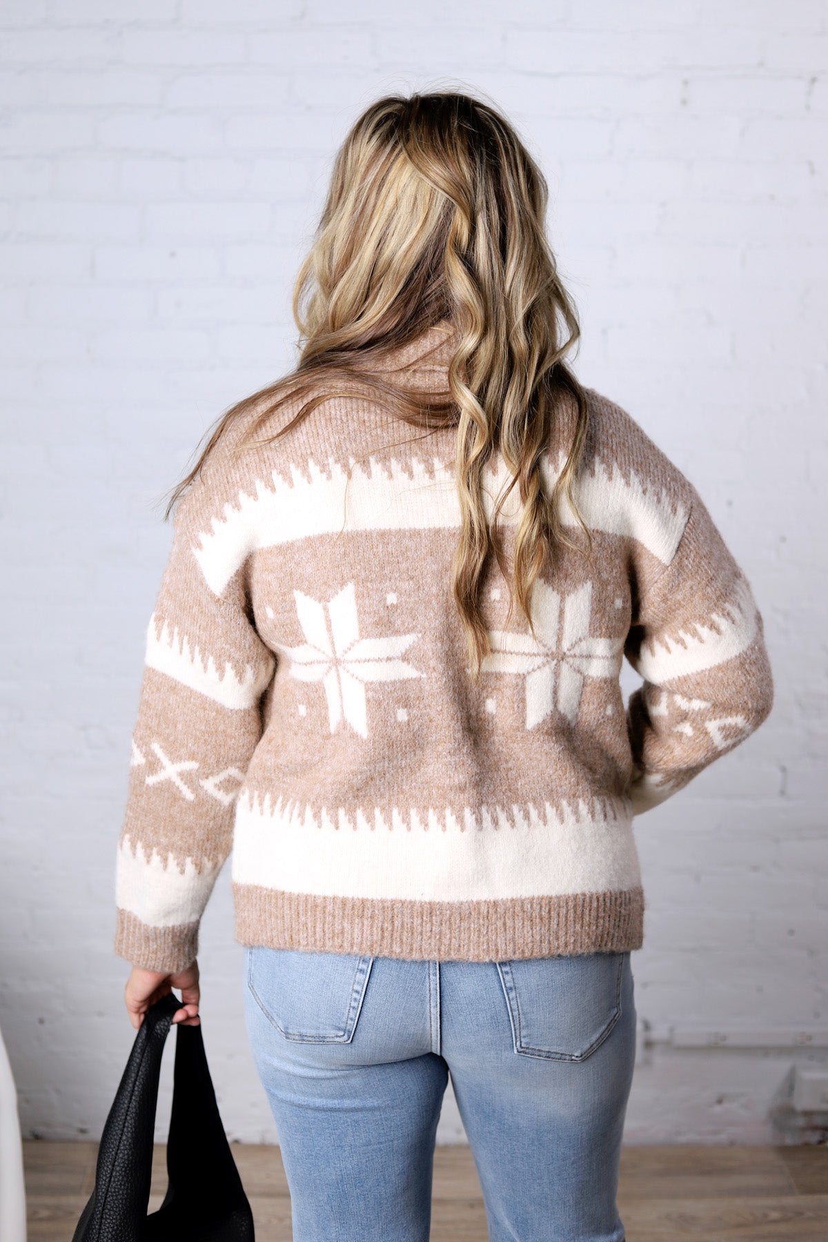 Isolde Fair Isle Snowflake Knit Cardigan - Latte