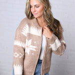 Isolde Fair Isle Snowflake Knit Cardigan - Latte