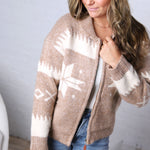 Isolde Fair Isle Snowflake Knit Cardigan - Latte