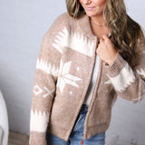 Isolde Fair Isle Snowflake Knit Cardigan - Latte