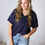 Ivelle Lightweight V-Neck Sweater - Navy