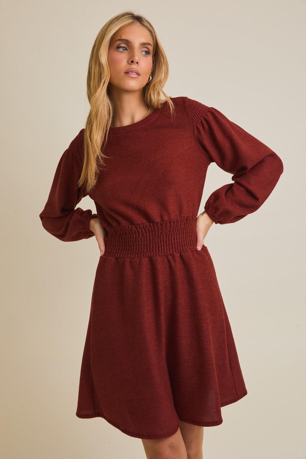 Iven Smocked Mini Dress - Rust