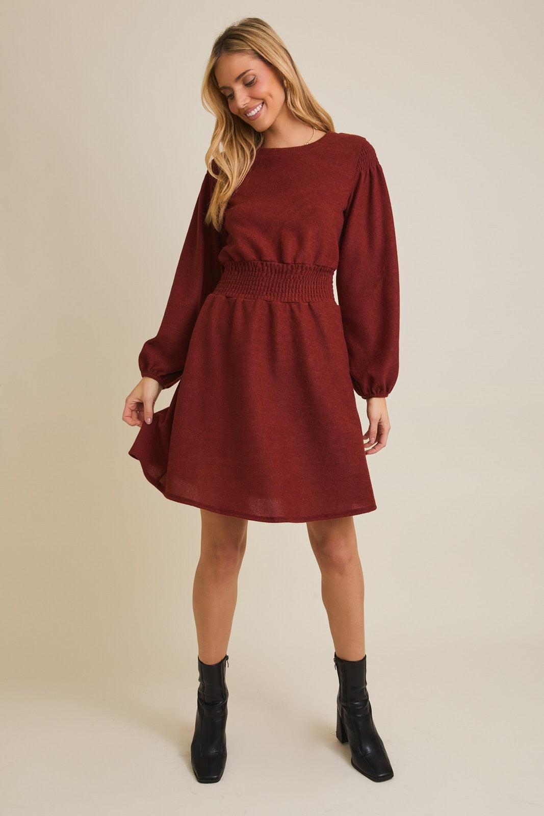 Iven Smocked Mini Dress - Rust