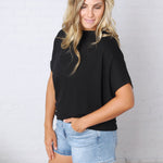 Jadin Dolman Sleeve Boat Neck Top - Black