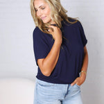 Jadin Dolman Sleeve Boat Neck Top - Dk Navy