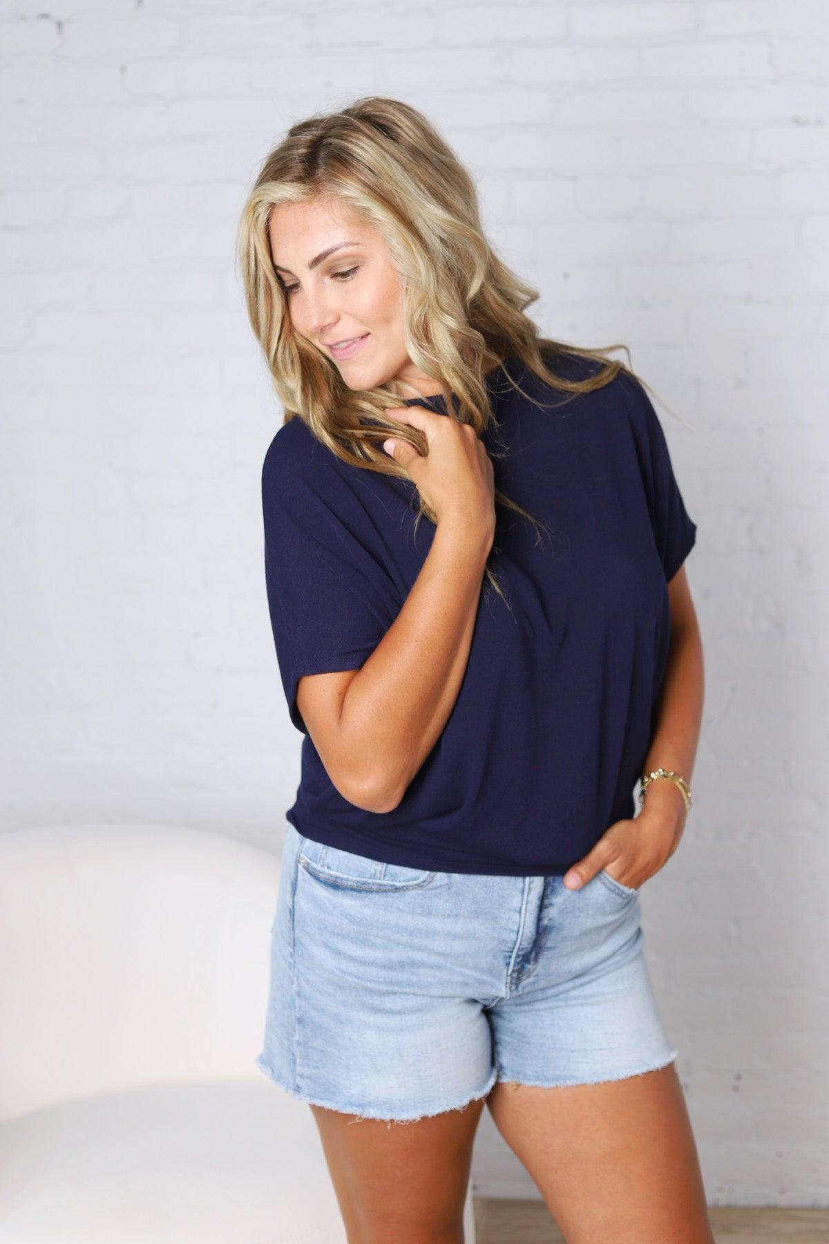 Jadin Dolman Sleeve Boat Neck Top - Dk Navy