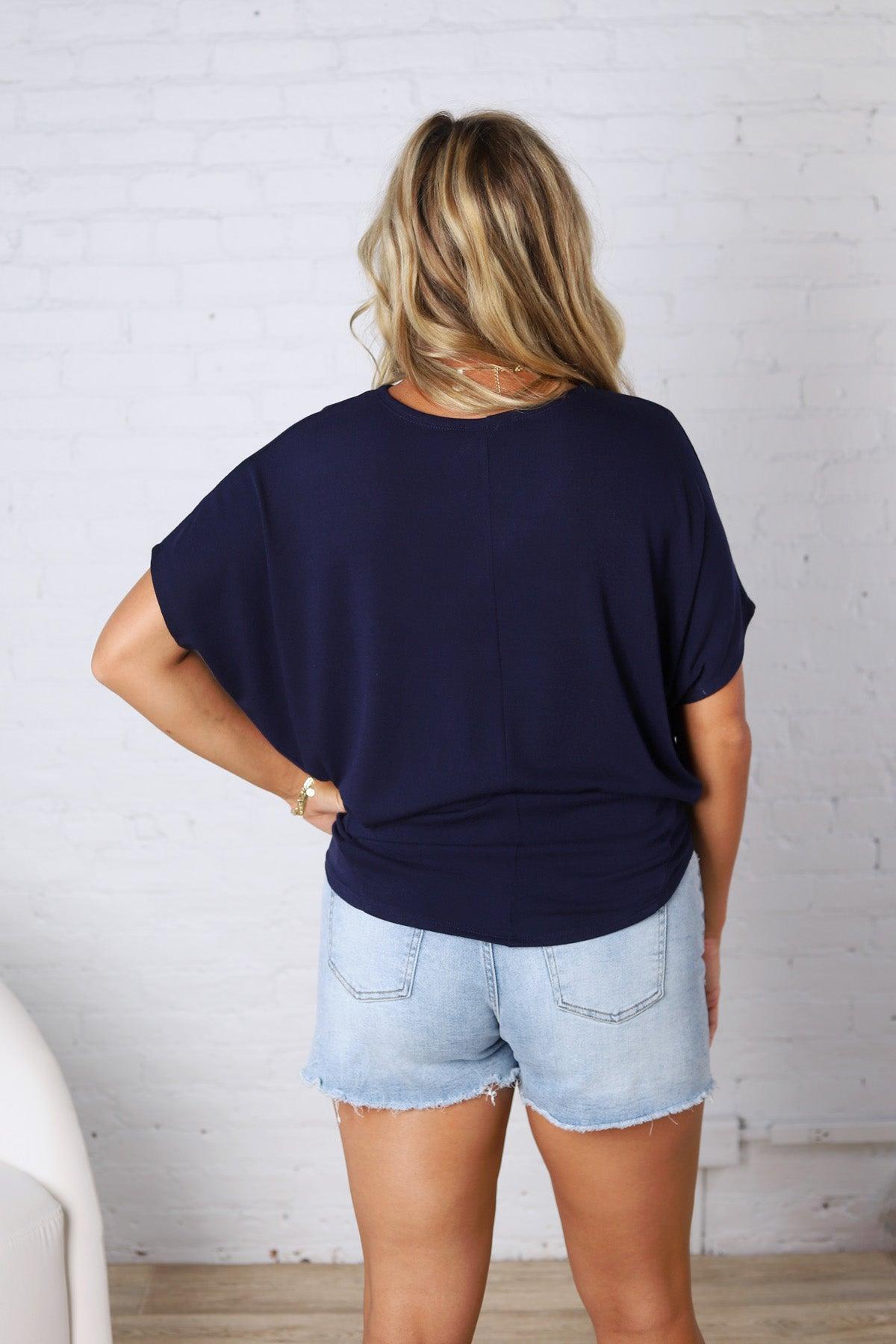 Jadin Dolman Sleeve Boat Neck Top - Dk Navy