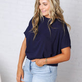 Jadin Dolman Sleeve Boat Neck Top - Dk Navy