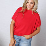 Jadin Dolman Sleeve Boat Neck Top - Ruby