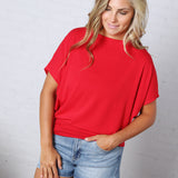 Jadin Dolman Sleeve Boat Neck Top - Ruby