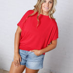 Jadin Dolman Sleeve Boat Neck Top - Ruby