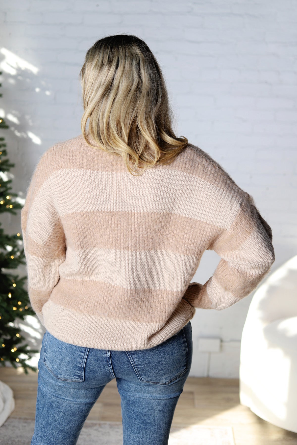 Jael Oversized Striped Sweater Top - Taupe