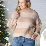 Jael Oversized Striped Sweater Top - Taupe