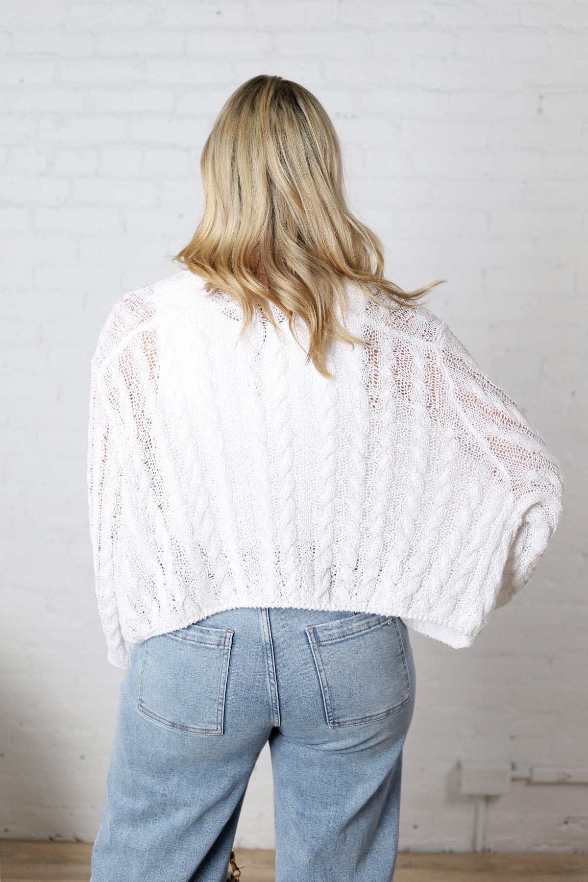 Jaida Light Weight Cable Knitted Cardigan - White - FINAL SALE