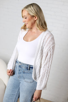 Jaida Light Weight Cable Knitted Cardigan - White