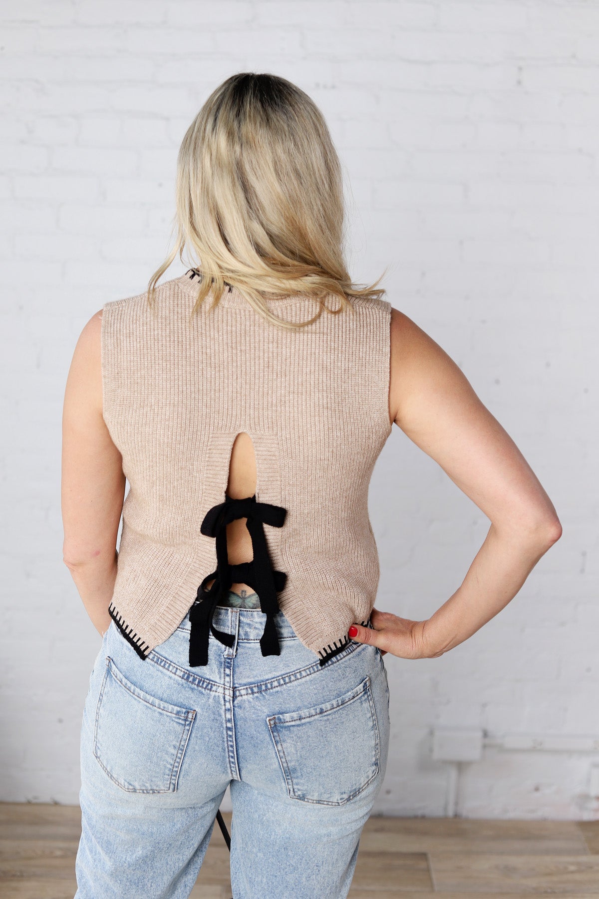 Jarden Soft Ribbed Sweater Top - Taupe/Black