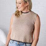 Jarden Soft Ribbed Sweater Top - Taupe/Black