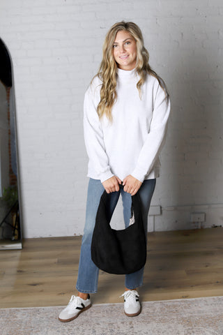 Jayda Oversized Mock Neck Pullover Sweatshirt - Grey