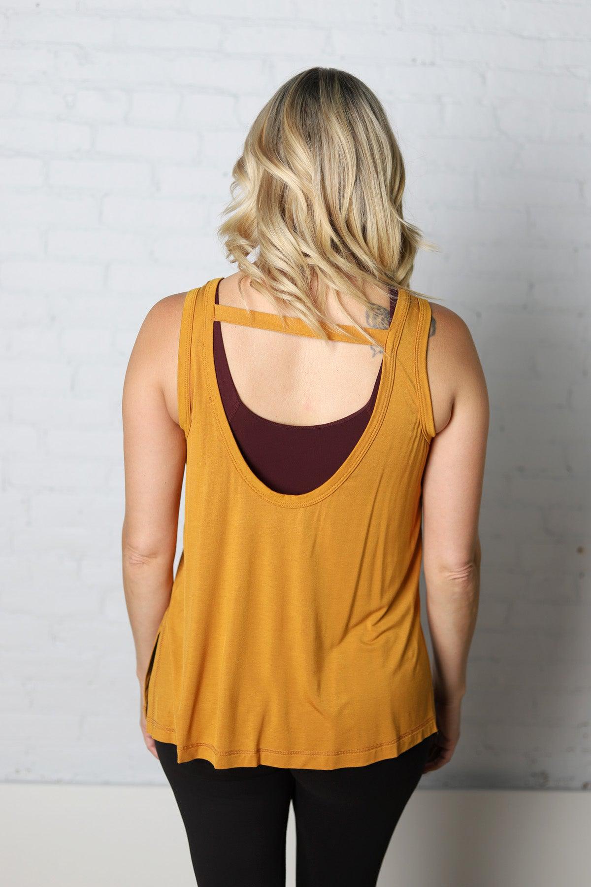 Jaylani Open Back Keyhole Yoga Tank Top - Mustard - FINAL SALE