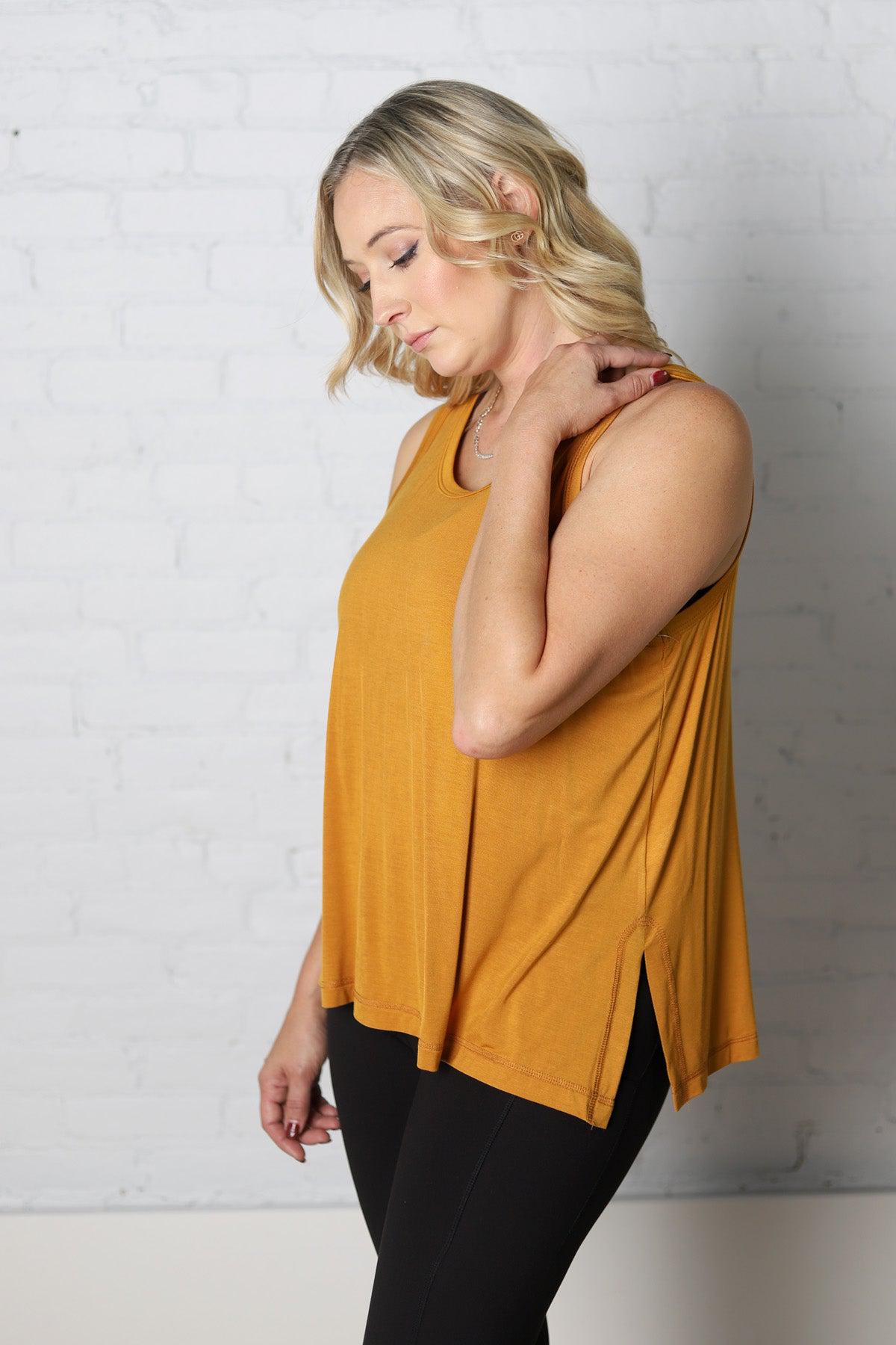 Jaylani Open Back Keyhole Yoga Tank Top - Mustard - FINAL SALE