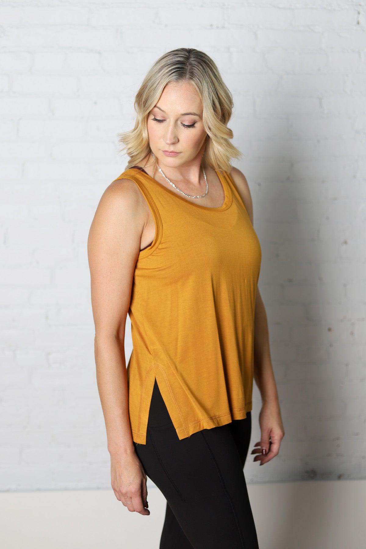 Jaylani Open Back Keyhole Yoga Tank Top - Mustard - FINAL SALE