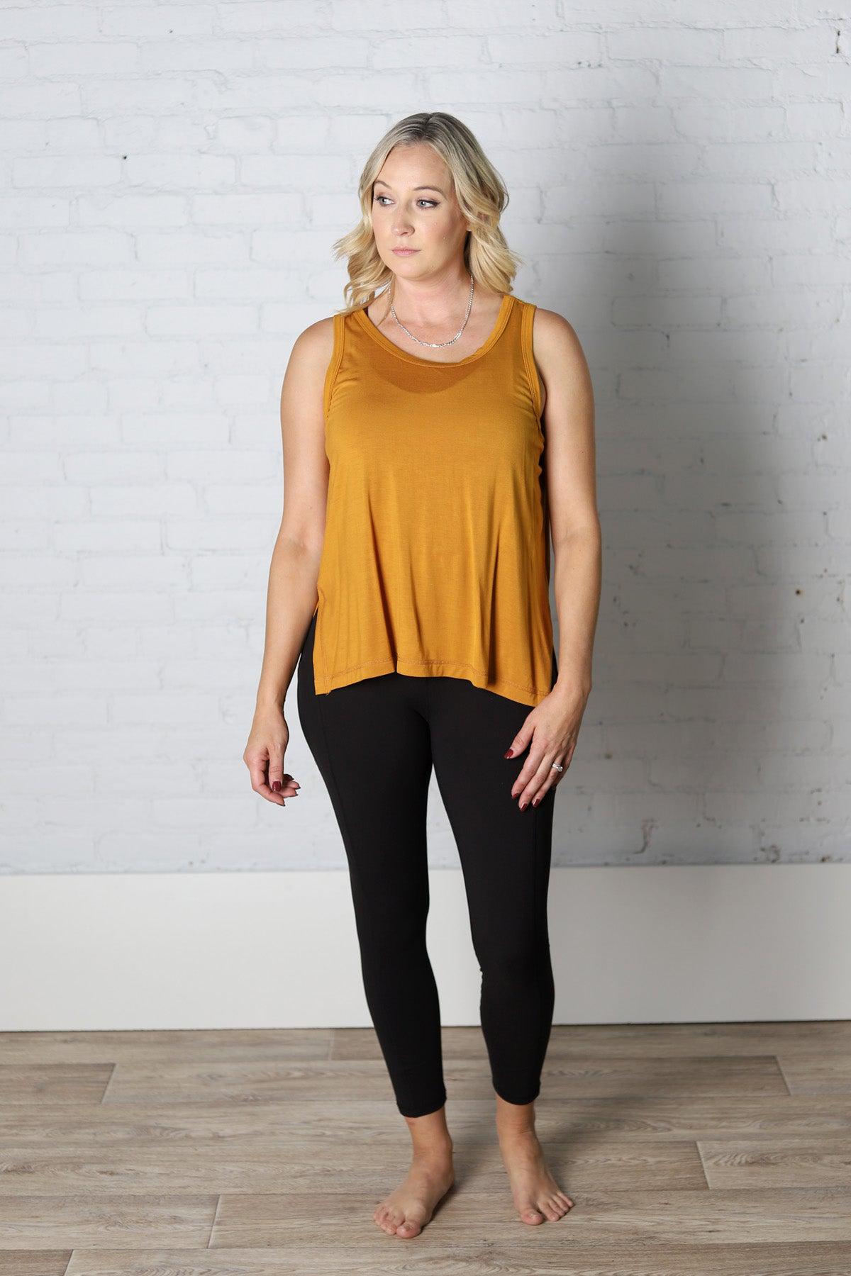 Jaylani Open Back Keyhole Yoga Tank Top - Mustard - FINAL SALE