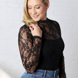 Jerin Merrow Hem Floral Mesh Top - Black