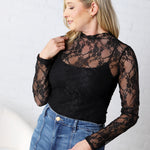 Jerin Merrow Hem Floral Mesh Top - Black