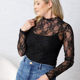 Jerin Merrow Hem Floral Mesh Top - Black **RESTOCK COMING**