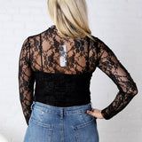 Jerin Merrow Hem Floral Mesh Top - Black **RESTOCK COMING**