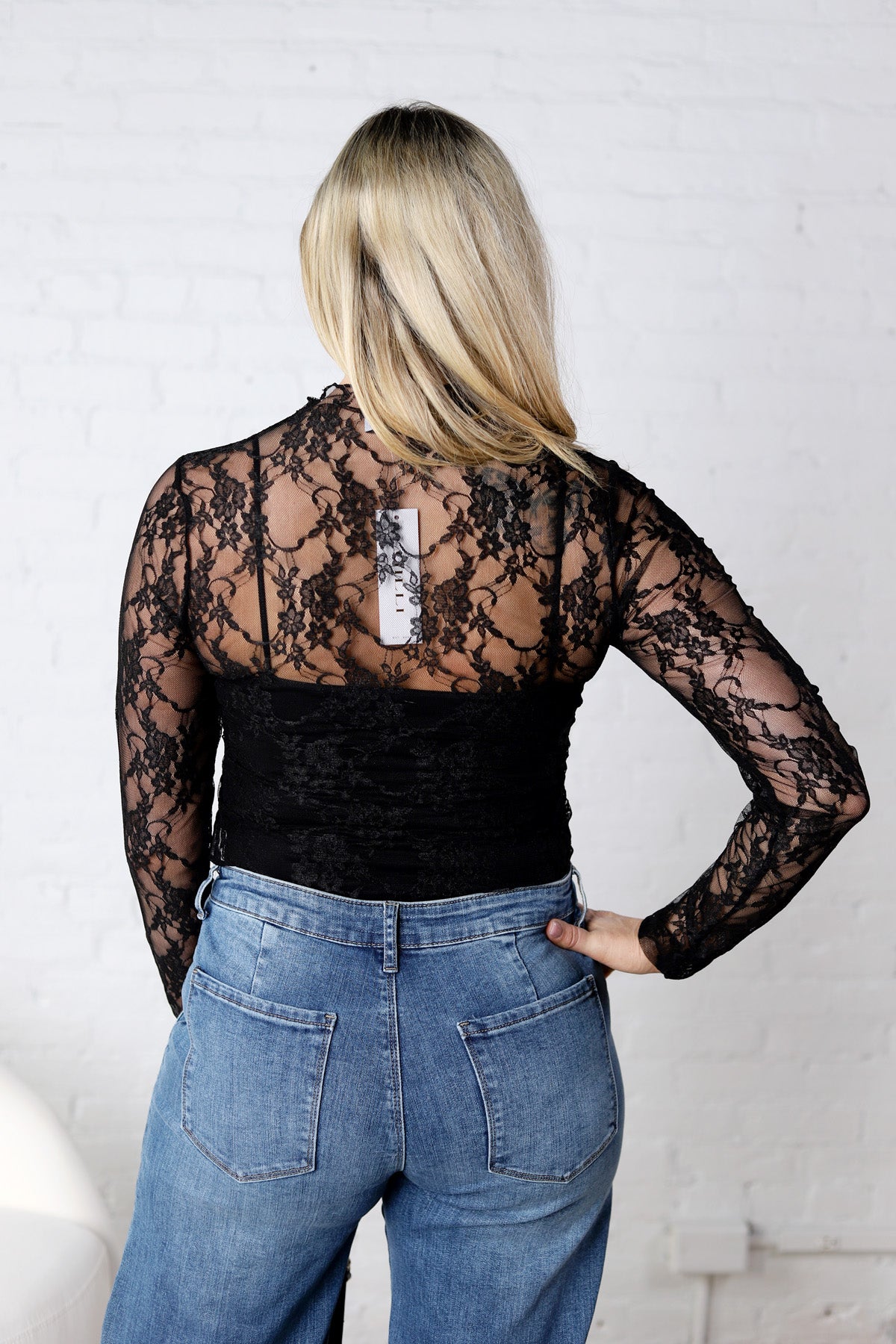 Jerin Merrow Hem Floral Mesh Top - Black **RESTOCK COMING**