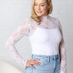 Jerin Merrow Hem Floral Mesh Top - White FINAL SALE