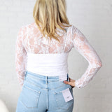 Jerin Merrow Hem Floral Mesh Top - White **RESTOCK COMING**