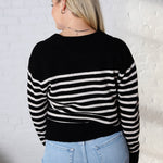 Jesi Soft And Fuzzy Striped Polo Sweater - Black/Taupe