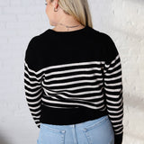 Jesi Soft And Fuzzy Striped Polo Sweater - Black/Taupe