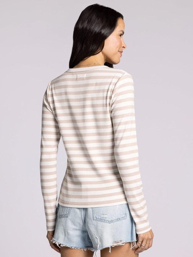 Jess Top - White Tan Stripe