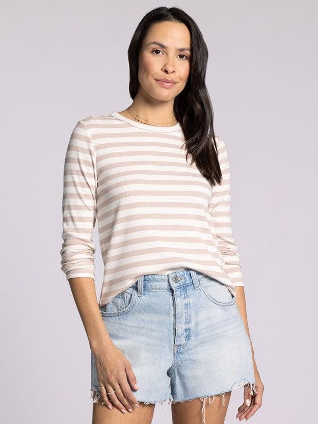 Jess Top - White Tan Stripe