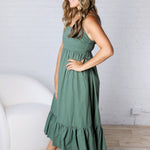 Jiselle Shirring Top Tiered Midi Dress