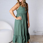 Jiselle Shirring Top Tiered Midi Dress