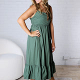 Jiselle Shirring Top Tiered Midi Dress