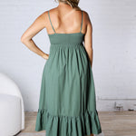 Jiselle Shirring Top Tiered Midi Dress